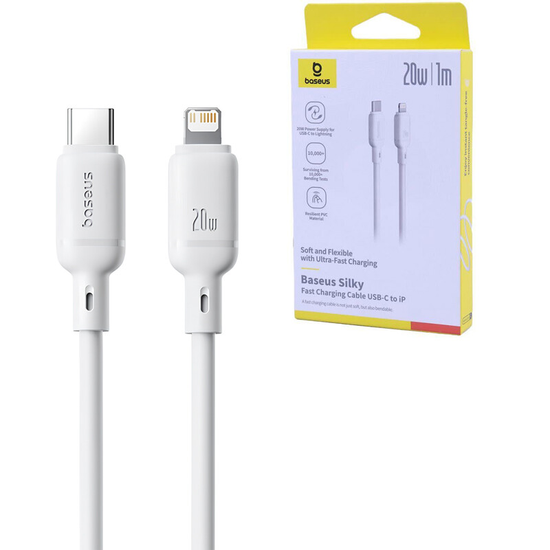 کابل تایپ سی به لایتنینگ فست شارژ 20 وات باسئوس Silky CB000116 P10377700113 طول 1متر