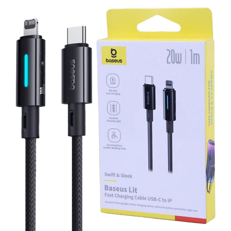کابل تایپ سی به لایتنینگ فست شارژ 20 وات باسئوس Lit P10379001121 طول 1 متر