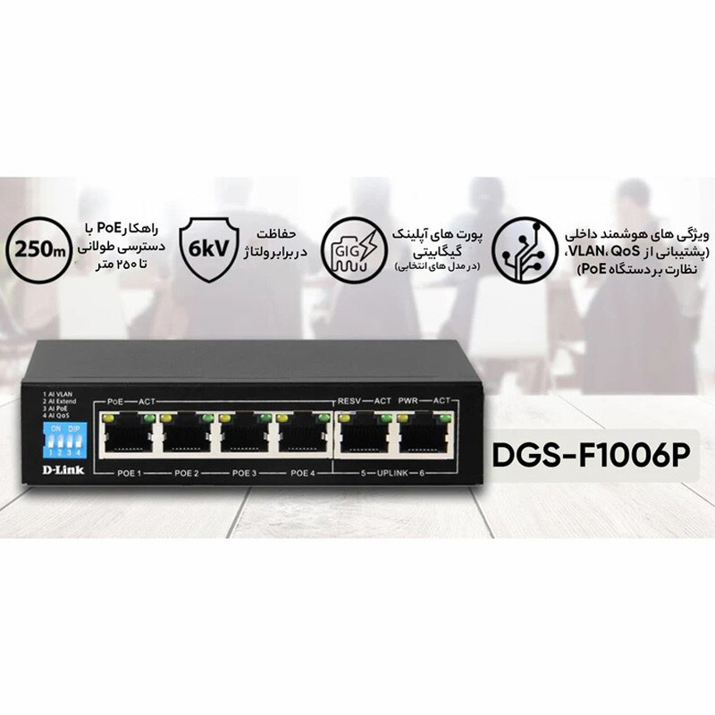 سوییچ 6 پورت POE دی لینک DGS-F1006P-E