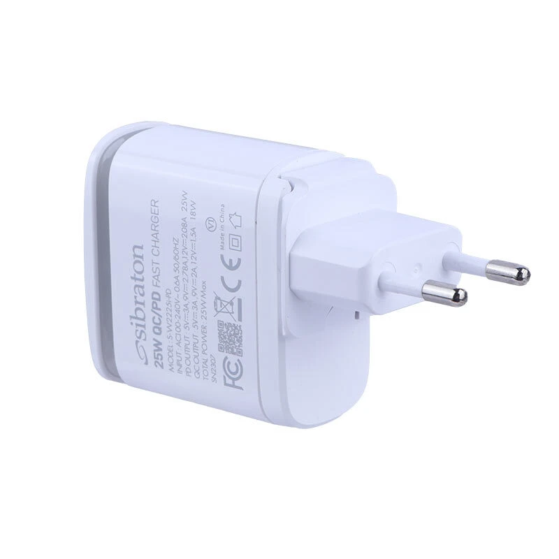 شارژر دیواری 25 وات سیبراتون S-W2225i-PD QC3.0 PD 3A + کابل تبدیل آیفونی