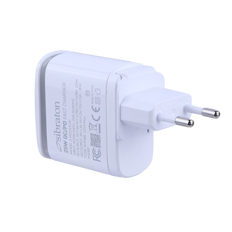 شارژر دیواری 25 وات سیبراتون S-W2225i-PD QC3.0 PD 3A + کابل تبدیل آیفونی