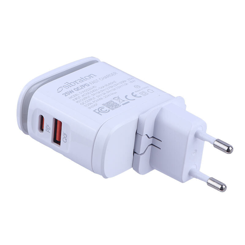 شارژر دیواری 25 وات سیبراتون S-W2225i-PD QC3.0 PD 3A + کابل تبدیل آیفونی