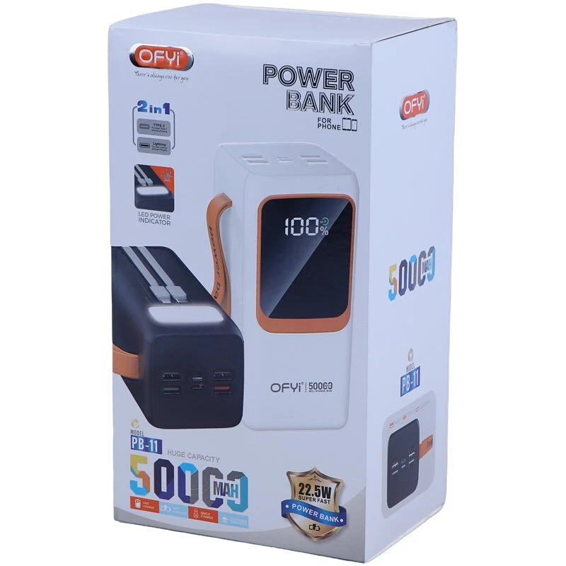 پاور بانک فست شارژ اوفی PB-11 QC PD 22.5W ظرفیت 50000 میلی آمپر ساعت