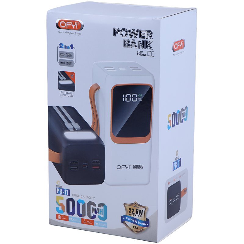 پاور بانک فست شارژ اوفی PB-11 QC PD 22.5W ظرفیت 50000 میلی آمپر ساعت