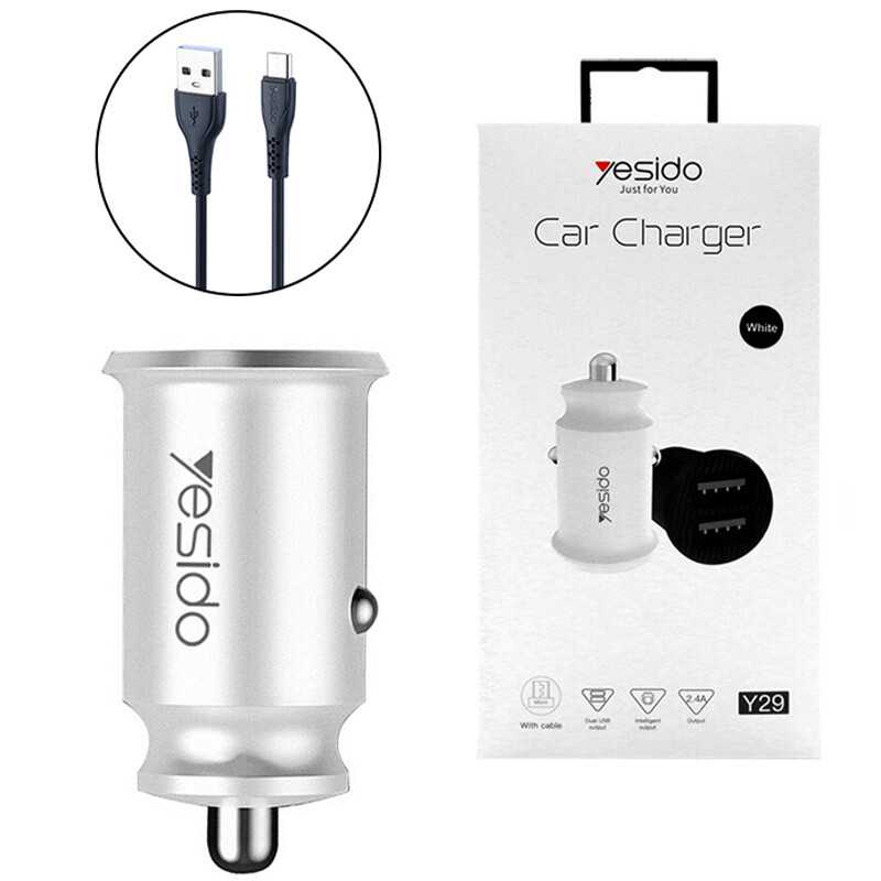 شارژر فندکی 12 وات یسیدو Y29 + کابل میکرو یو اس بی