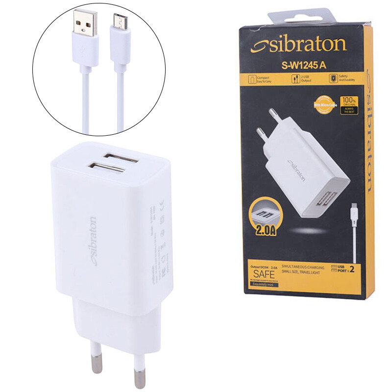 شارژر دیواری 10 وات سیبراتون S-W1245A 2A + کابل میکرو یو اس بی