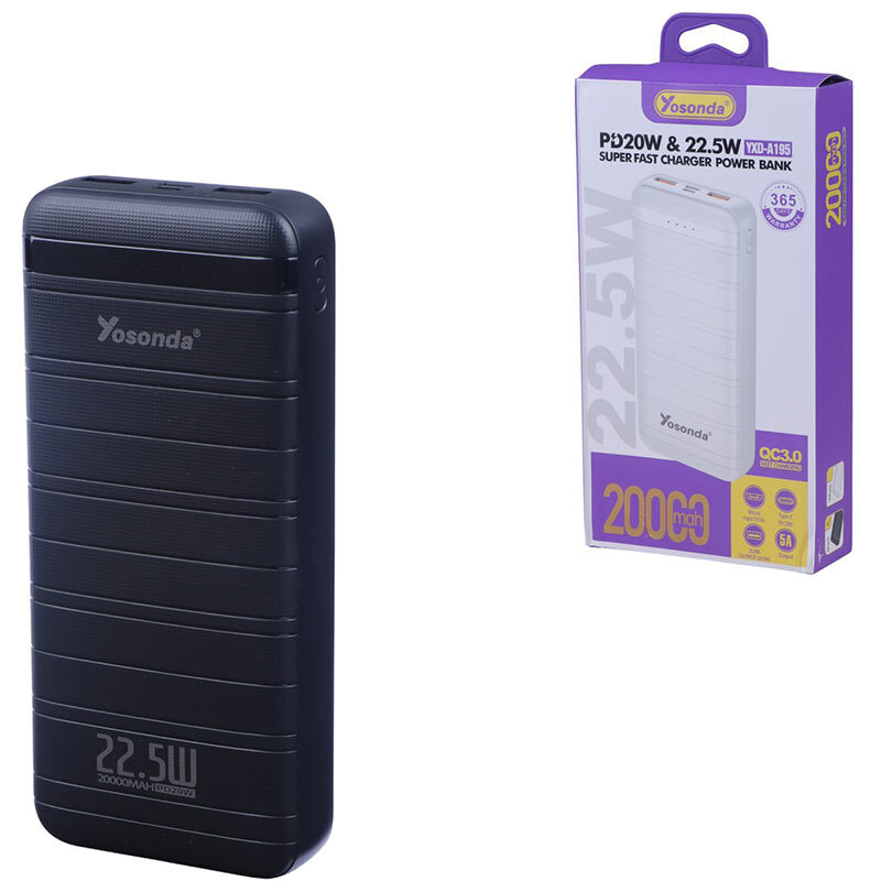 پاور بانک فست شارژ یوسوندا YXD-A195 QC3.0 PD 22.5W ظرفیت 20000 میلی آمپر ساعت