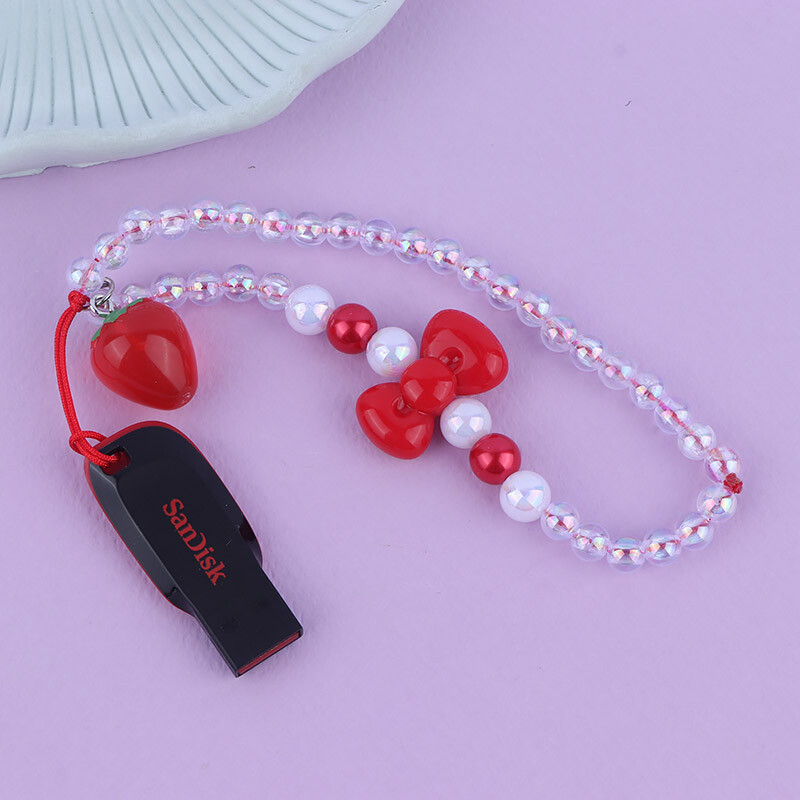 آویز فلش و موبایل کریستالی توت فرنگی قرمز