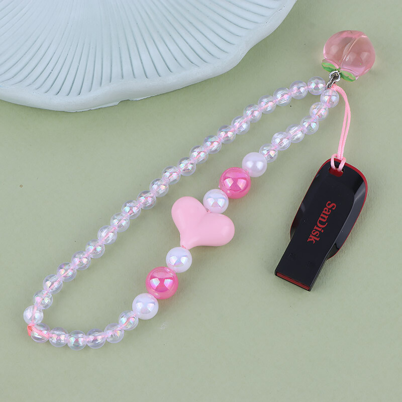 آویز فلش و موبایل کریستالی هلو صورتی