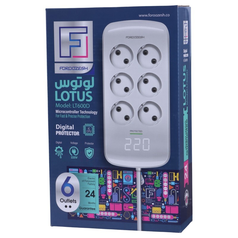 محافظ برق دیجیتال کامپیوتر و صوتی تصویری 6 خانه فروزش Lotus LT600D با کابل 1.8 متری