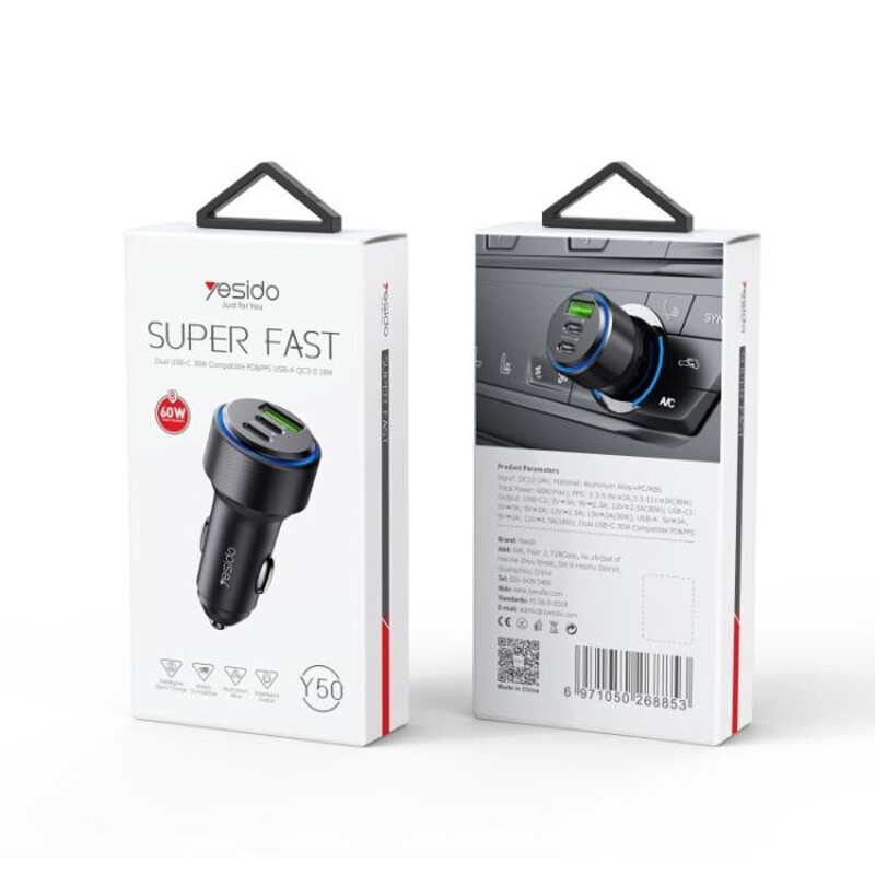 شارژر فندکی 30 وات یسیدو Y50