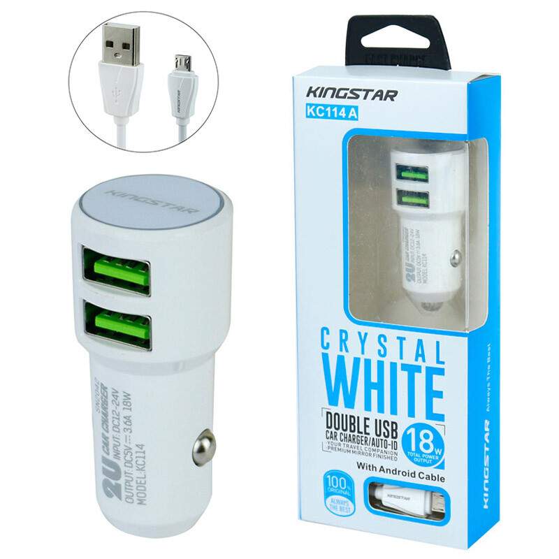 شارژر فندکی فست شارژ KingStar KC114A 3.6A 18W + کابل میکرو یو اس بی