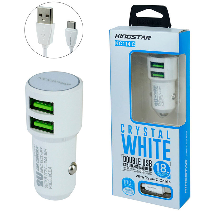 شارژر فندکی فست شارژ KingStar KC114C 3.6A 18W + کابل Type-C