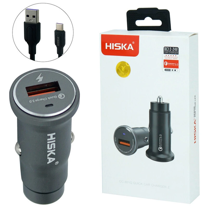 شارژر فندکی فست شارژ Hiska CC-301Q QC3 3A + کابل Type-C