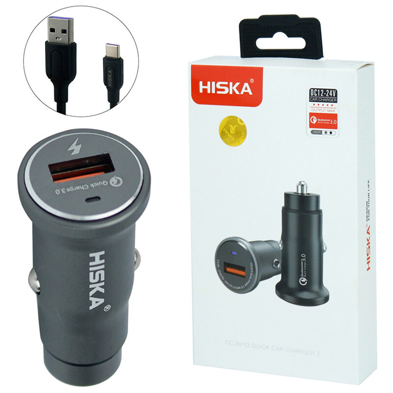 شارژر فندکی فست شارژ Hiska CC-301Q QC3 PD 3A + کابل Type-C