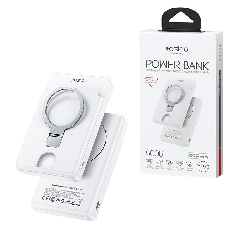 پاور بانک بی سیم فست شارژ یسیدو YP73 PD 20W ظرفیت 5000 میلی آمپر ساعت