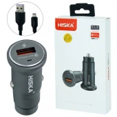 شارژر فندکی فست شارژ Hiska CC-301Q QC3 3A + کابل آیفونی