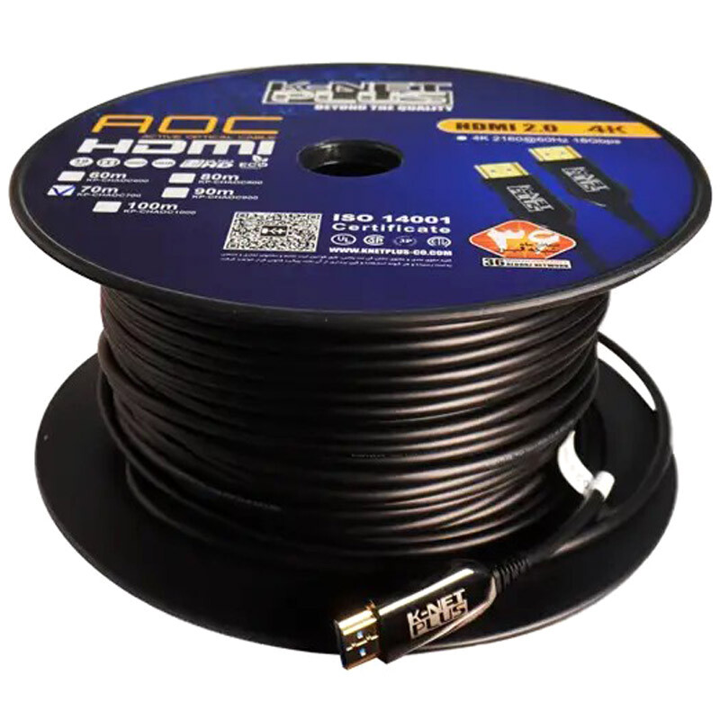 کابل HDMI 4K فیبر نوری کی نت پلاس KP-A149 طول 70 متر