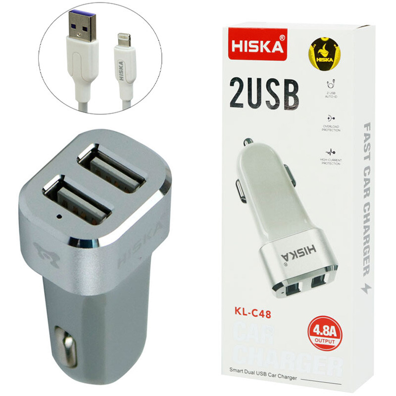 شارژر فندکی Hiska KL-C48 4.8A + کابل آیفونی