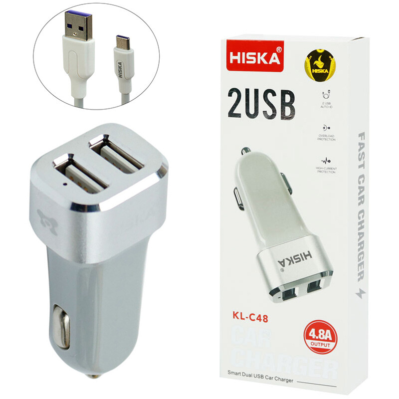 شارژر فندکی Hiska KL-C48 4.8A + کابل Type-C