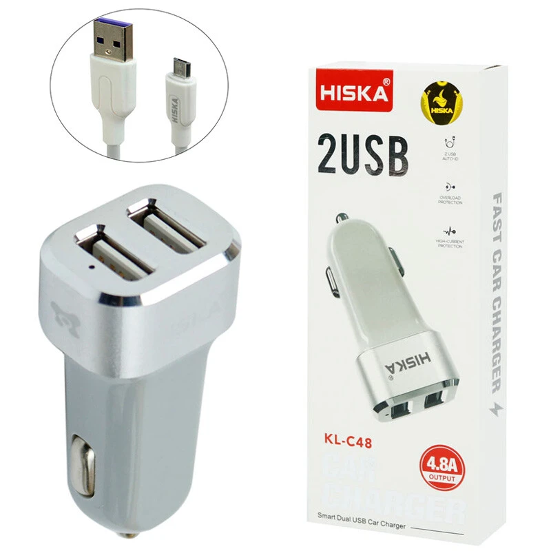 شارژر فندکی Hiska KL-C48 4.8A + کابل میکرو یو اس بی
