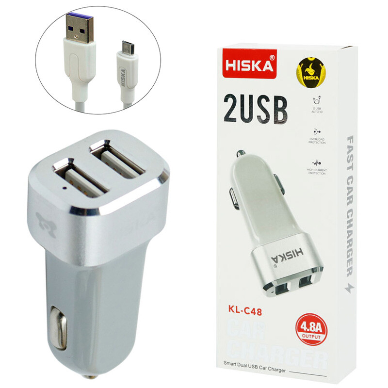 شارژر فندکی Hiska KL-C48 4.8A + کابل میکرو یو اس بی