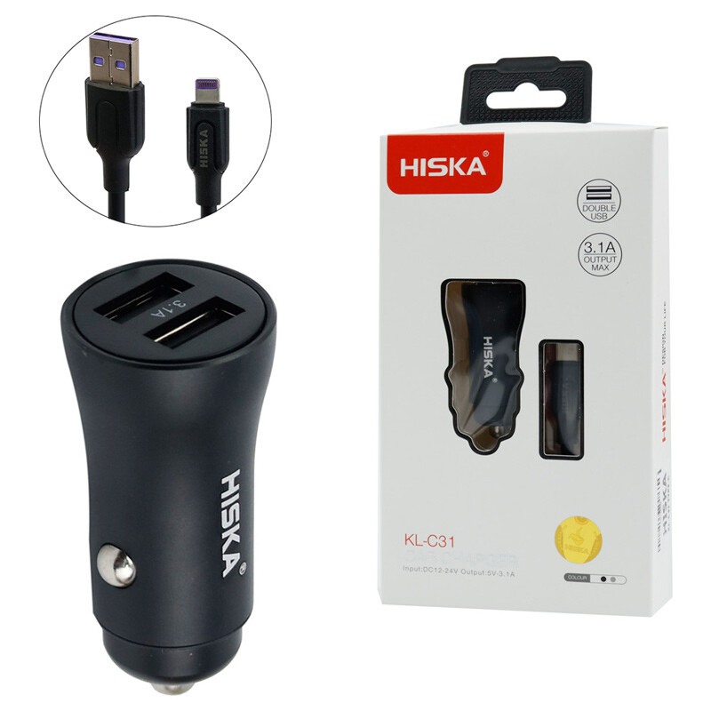 شارژر فندکی Hiska KL-C31 3.1A + کابل آیفونی