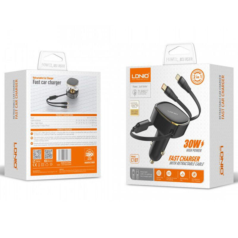 شارژر فندکی 30 وات الدینیو C107