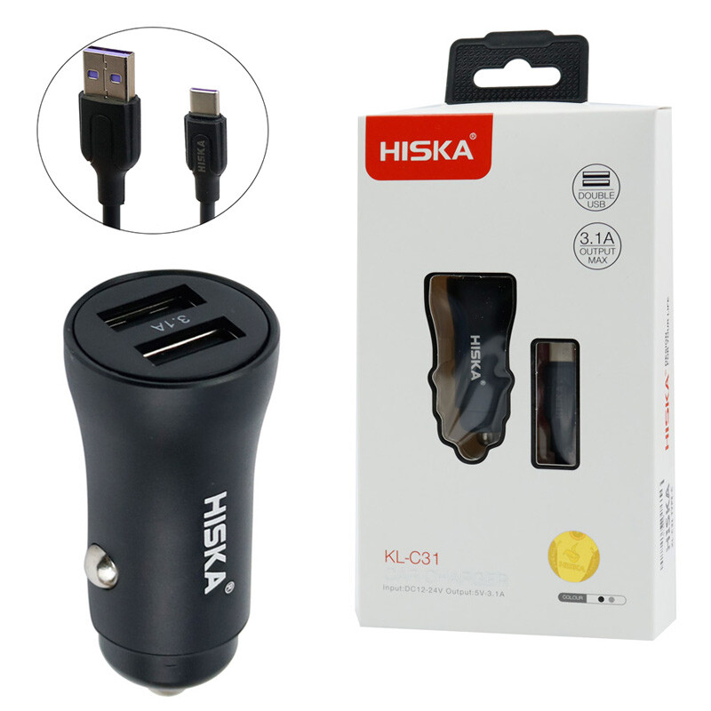 شارژر فندکی Hiska KL-C31 3.1A + کابل Type-C