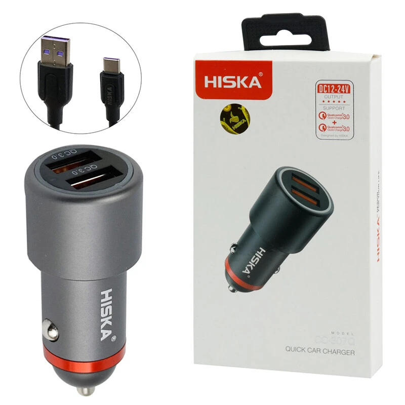 شارژر فندکی فست شارژ Hiska CC-307Q 3A QC3 + کابل Type-C