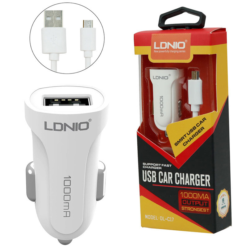شارژر فندکی LDNIO DL-C17 1A High Copy + کابل میکرو یو اس بی