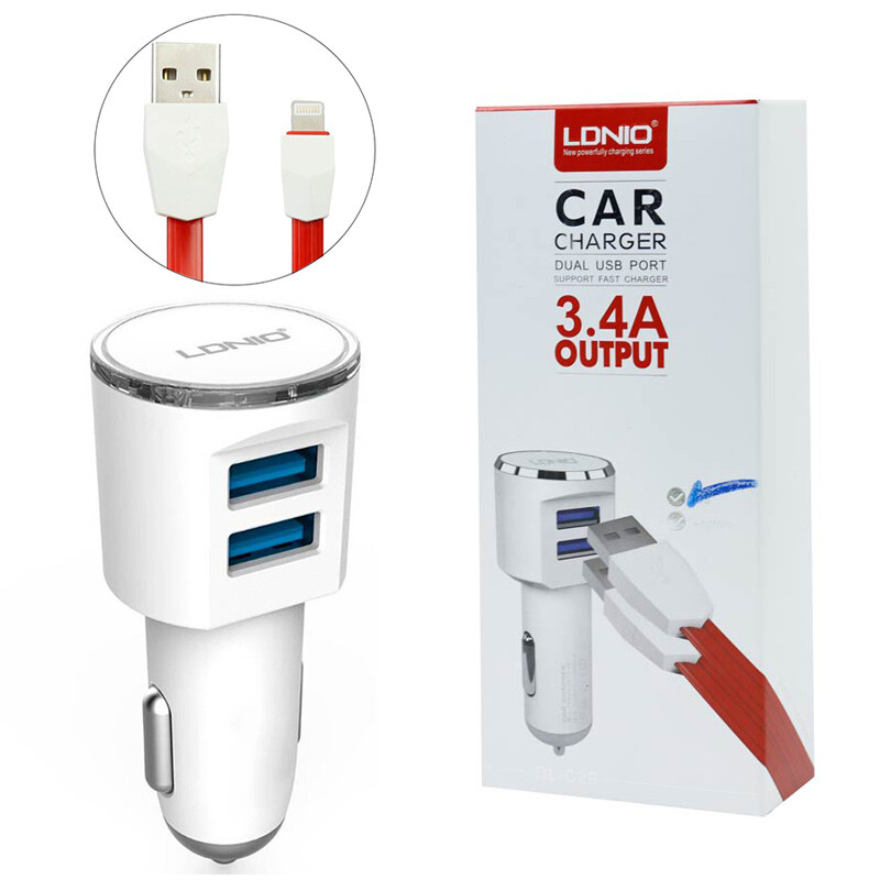 شارژر فندکی LDNIO DL-C29 3.4A HighCopy + کابل آیفونی