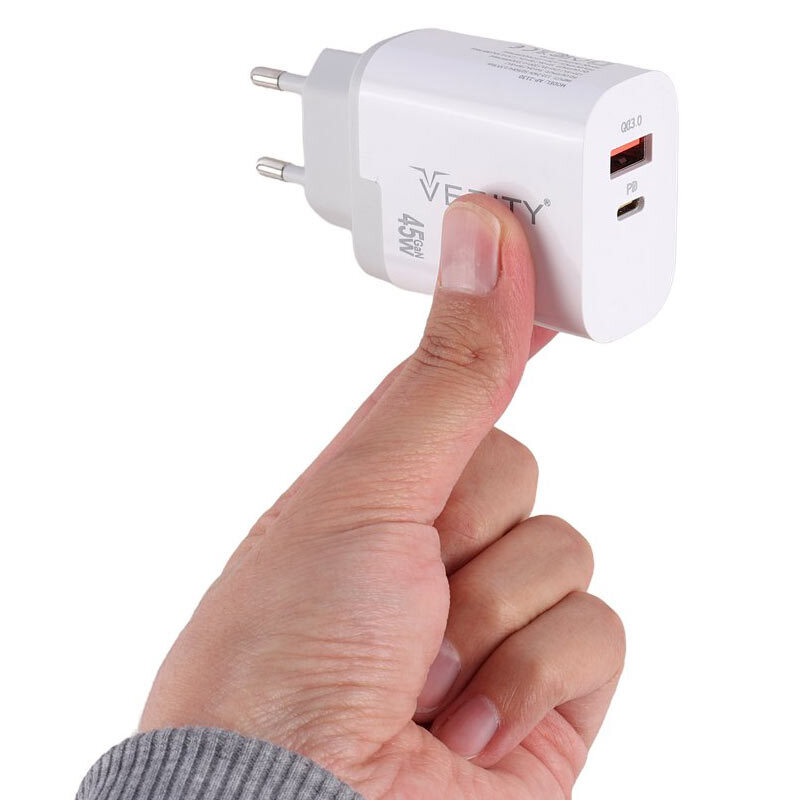 شارژر دیواری 45 وات وریتی V-AP2130 GaN QC3.0 PD 3A + کابل تایپ سی