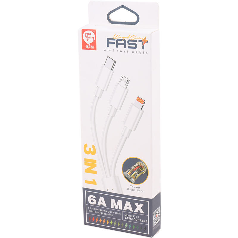 کابل سه سر فست شارژ 6 آمپر You Shenq Ku K-89 طول 1 متر