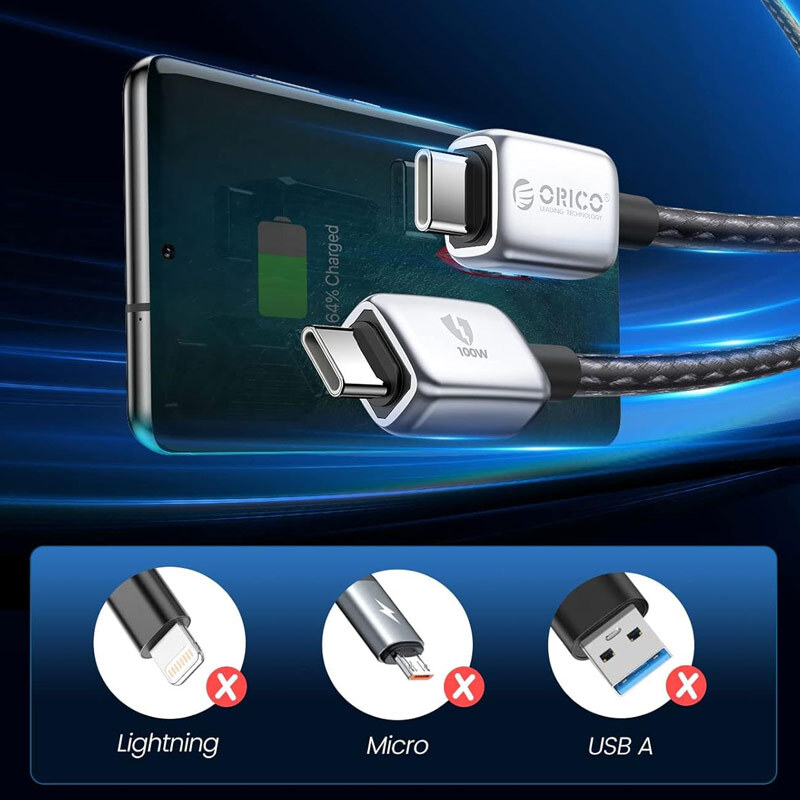 کابل دو سر تایپ سی فست شارژ 100 وات اوریکو GQZB100-10 طول 1 متر