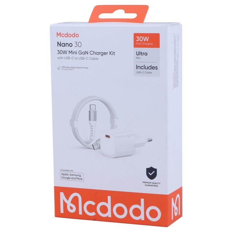شارژر دیواری 30 وات مک دودو CH-008 3A PD + کابل تایپ سی