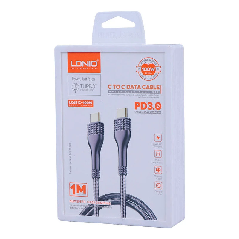 کابل دو سر تایپ سی فست شارژ 100 وات الدینیو LC651C طول 1 متر