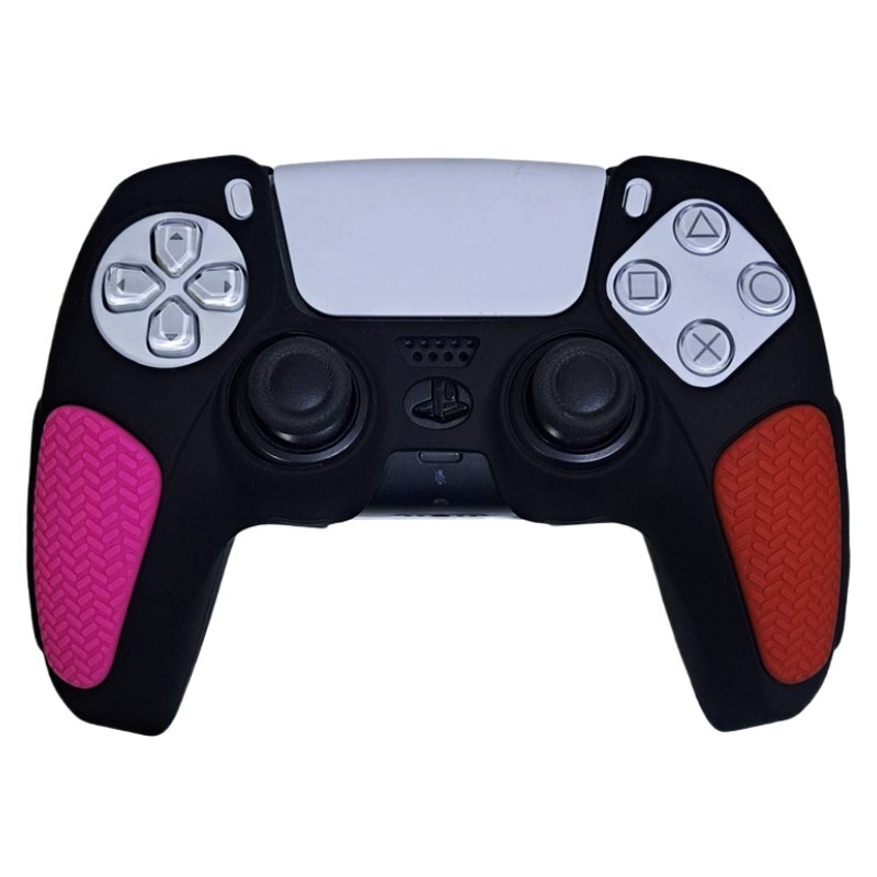 روکش دسته بازی PS5 استوپ دار زمینه مشکی قرمز صورتی