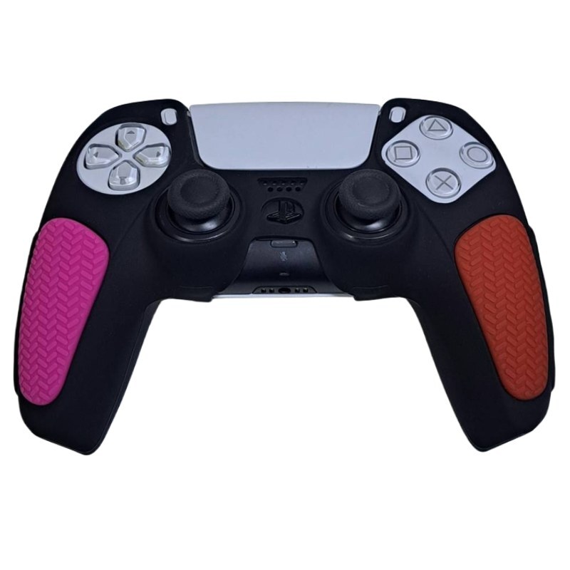 روکش دسته بازی PS5 استوپ دار زمینه مشکی قرمز صورتی