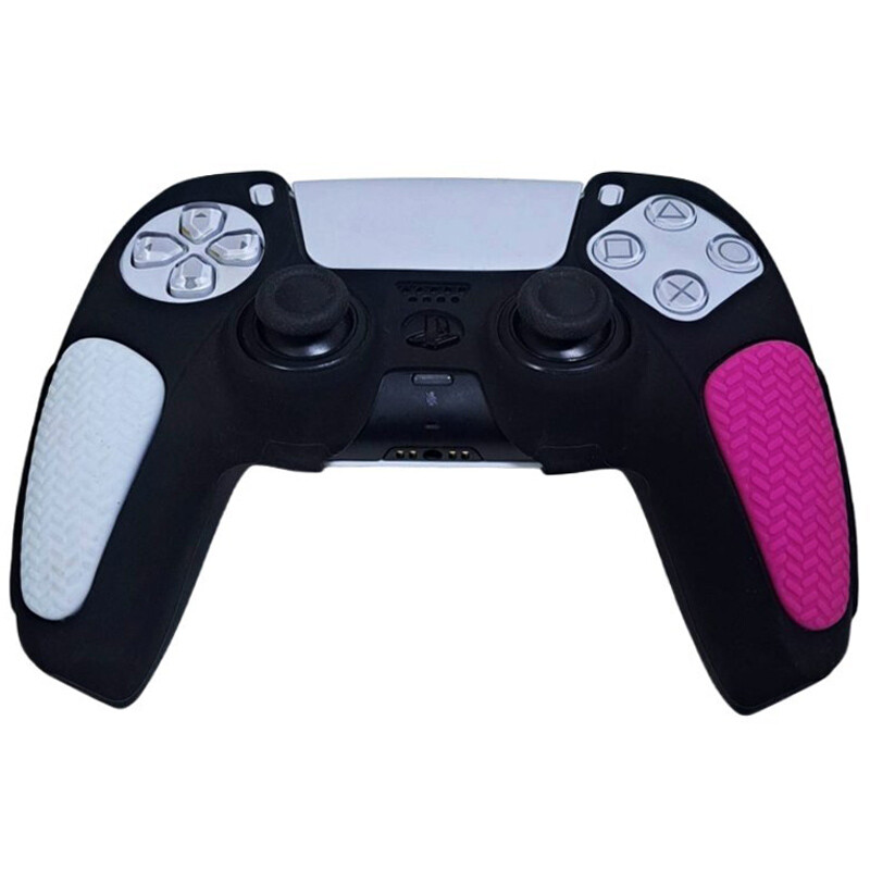 روکش دسته بازی PS5 استوپ دار زمینه مشکی سفید صورتی