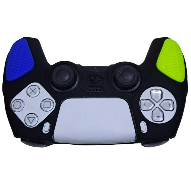روکش دسته بازی PS5 استوپ دار زمینه مشکی آبی زرد