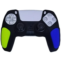 روکش دسته بازی PS5 استوپ دار زمینه مشکی آبی زرد