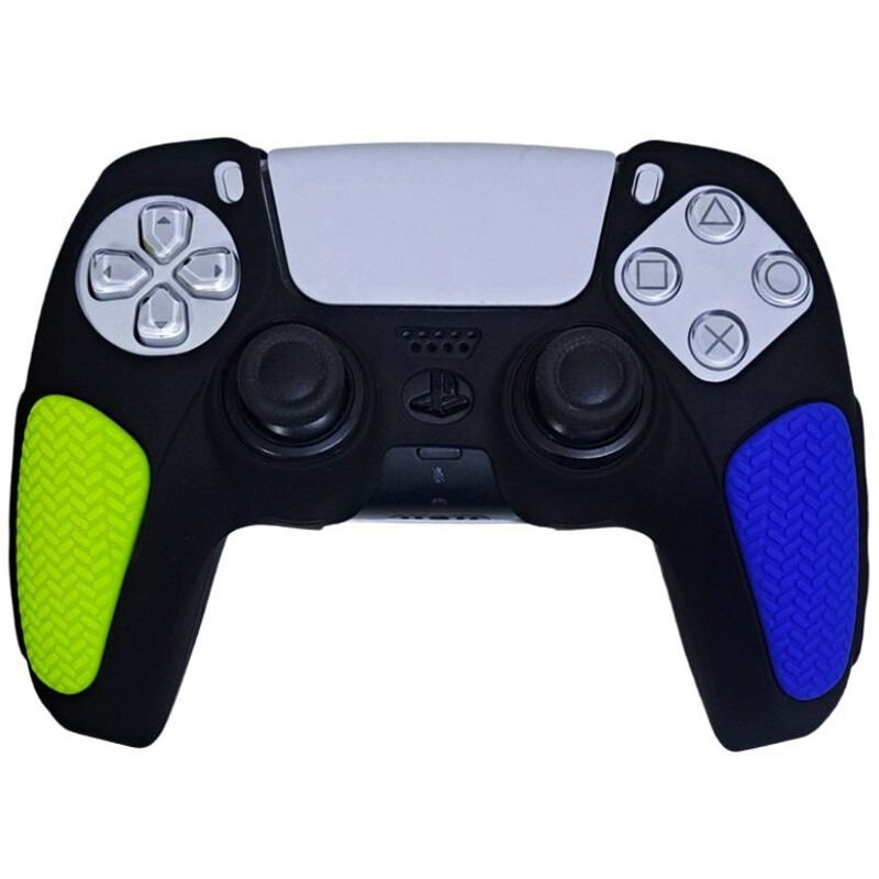 روکش دسته بازی PS5 استوپ دار زمینه مشکی آبی زرد