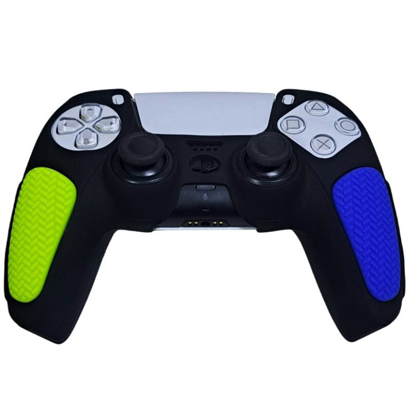روکش دسته بازی PS5 استوپ دار زمینه مشکی آبی زرد