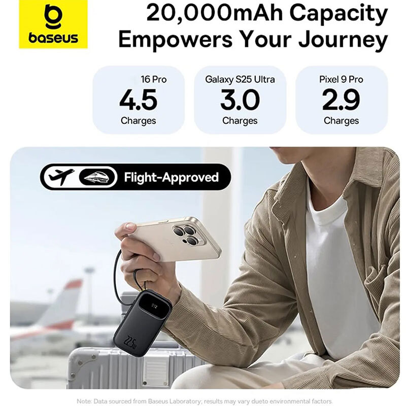 پاور بانک فست شارژ باسئوس QPOW3 P10082107123 PD 22.5W ظرفیت 20000 میلی آمپر ساعت