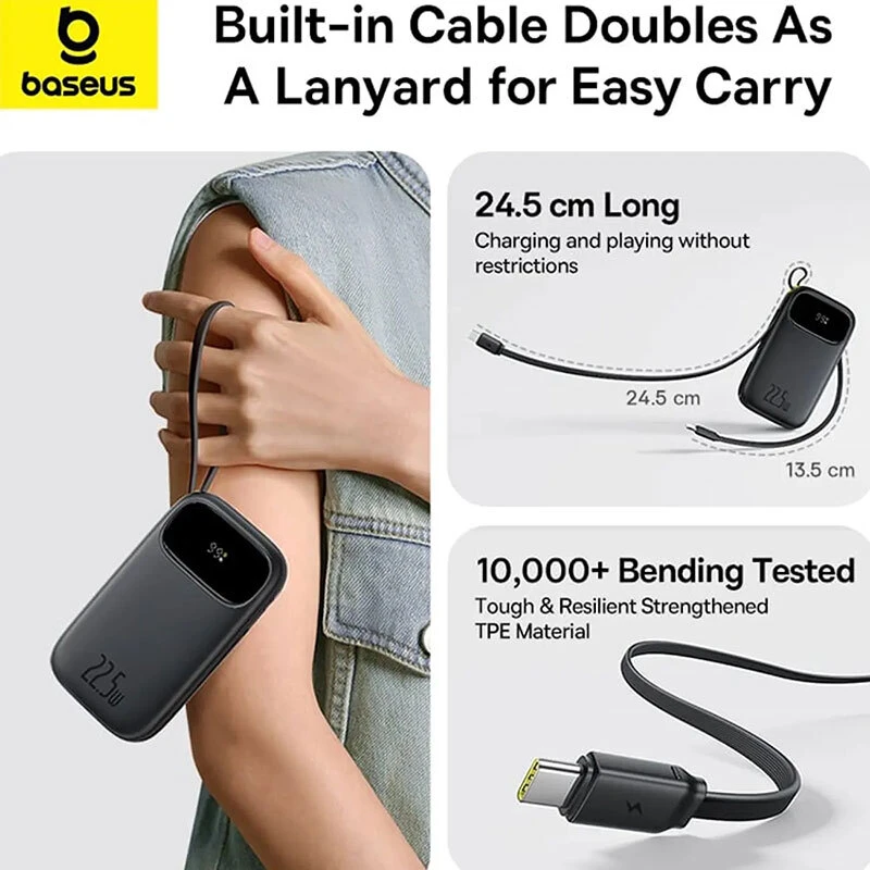 پاور بانک فست شارژ باسئوس QPOW3 P10082107123 PD 22.5W ظرفیت 20000 میلی آمپر ساعت