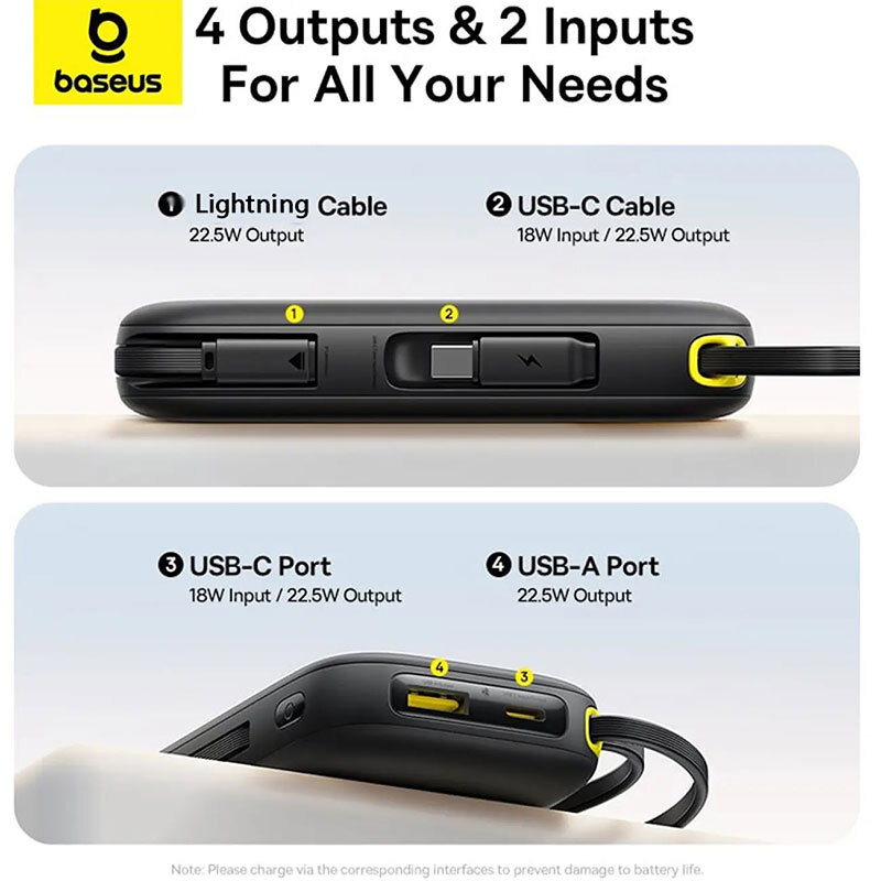 پاور بانک فست شارژ باسئوس QPOW3 P10082107123 PD 22.5W ظرفیت 20000 میلی آمپر ساعت