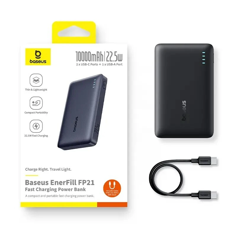 پاور بانک فست شارژ باسئوس EnerFill FP21 P1008210D PD 22.5W ظرفیت 10000 میلی آمپر ساعت