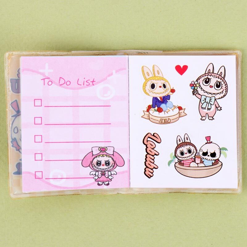 دفترچه یادداشت 24 برگ مینی آکواریومی استیکر دار حاشیه دار لبوبو کد XM-B1 بغل بازشو