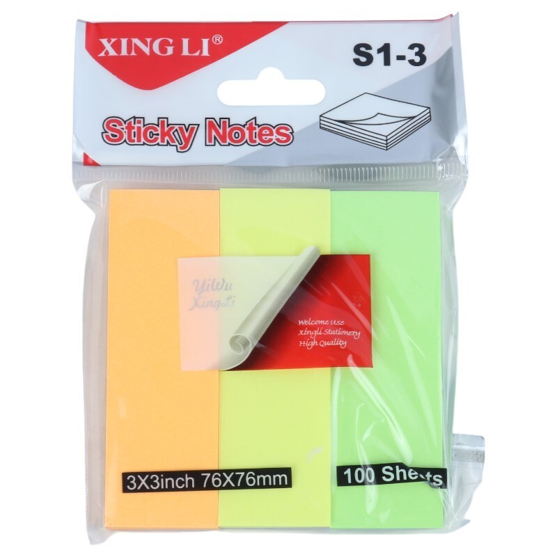 کاغذ یادداشت چسب دار طرح 3 تکه رنگی Xing Li S1-3 7.6*7.6cm بسته 100 برگی